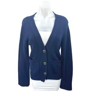 Lisa Yang Danni 100% Cashmere Blue Knit Long Sleeve Button Cardigan Sweater Top